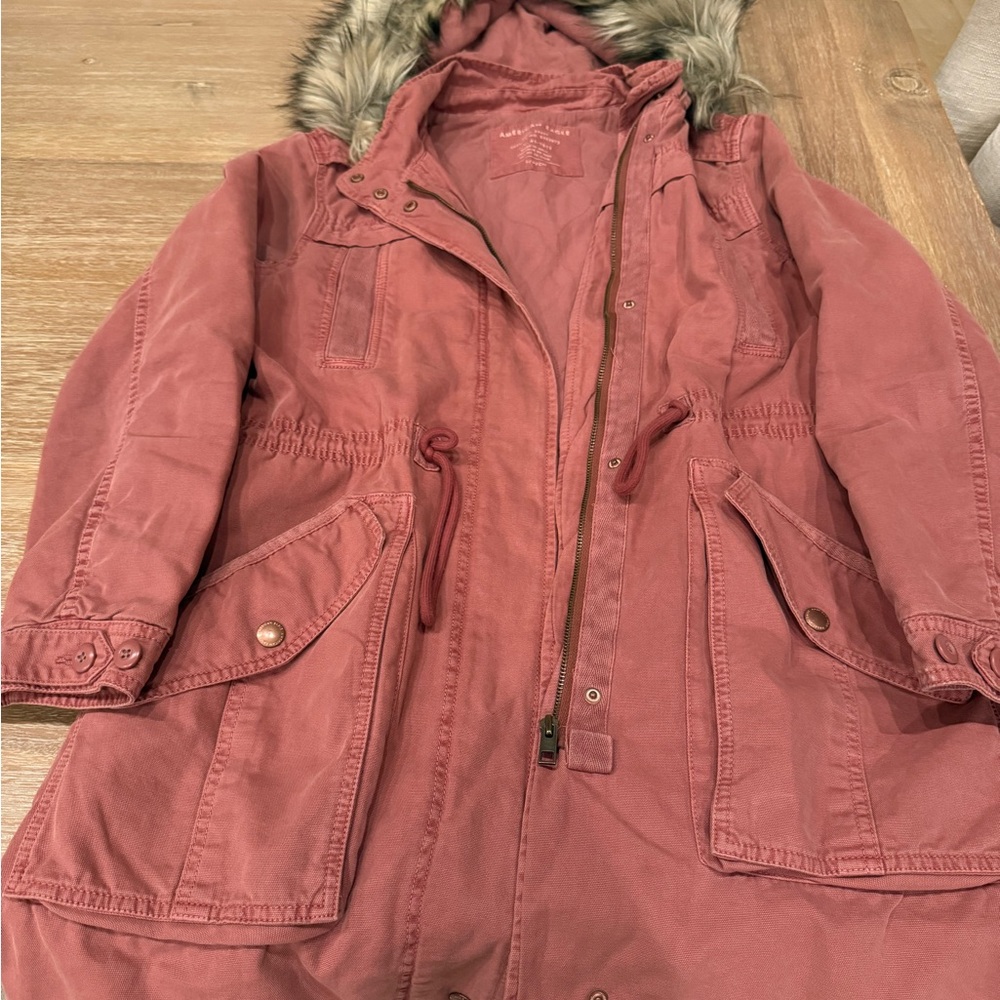 American Eagle Women's Pink Hooded Jacket - gently used